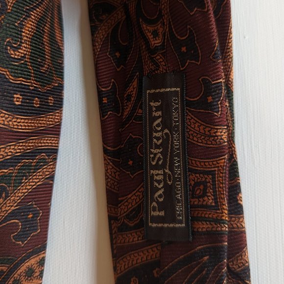 Men's Paul Stuart 100% Silk Tie Paisley  - Copper, Black and Gold - Picture 2 of 3